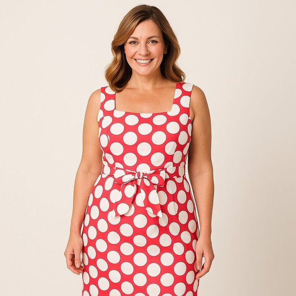 Kim Rogers Dresses & Skirts - Kim Rogers Pink White Polka Dot Cotton Fit & Flare Sleeveless Belted Dress 16